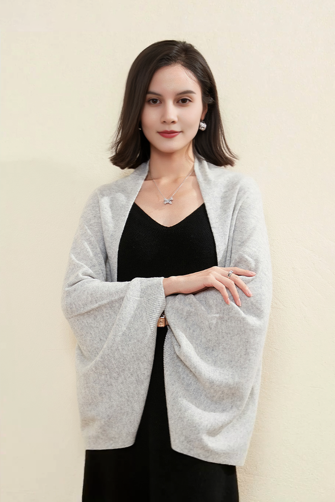 Wool Shawl Wrap with Rib Knit Cuffs Fibflx