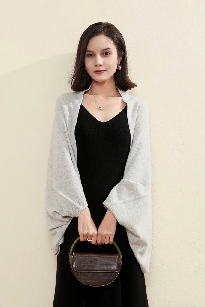 Wool Shawl Wrap with Rib Knit Cuffs Fibflx