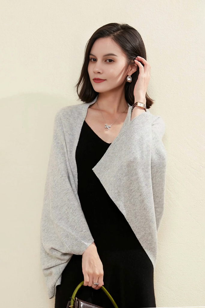 Wool Shawl Wrap with Rib Knit Cuffs Fibflx