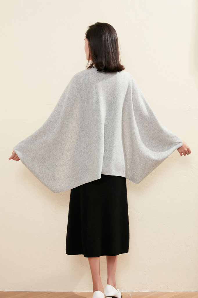 Wool Shawl Wrap with Rib Knit Cuffs Fibflx
