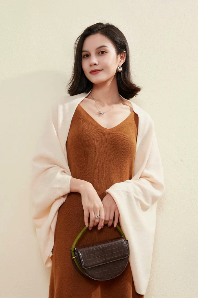 Wool Shawl Wrap with Rib Knit Cuffs Fibflx