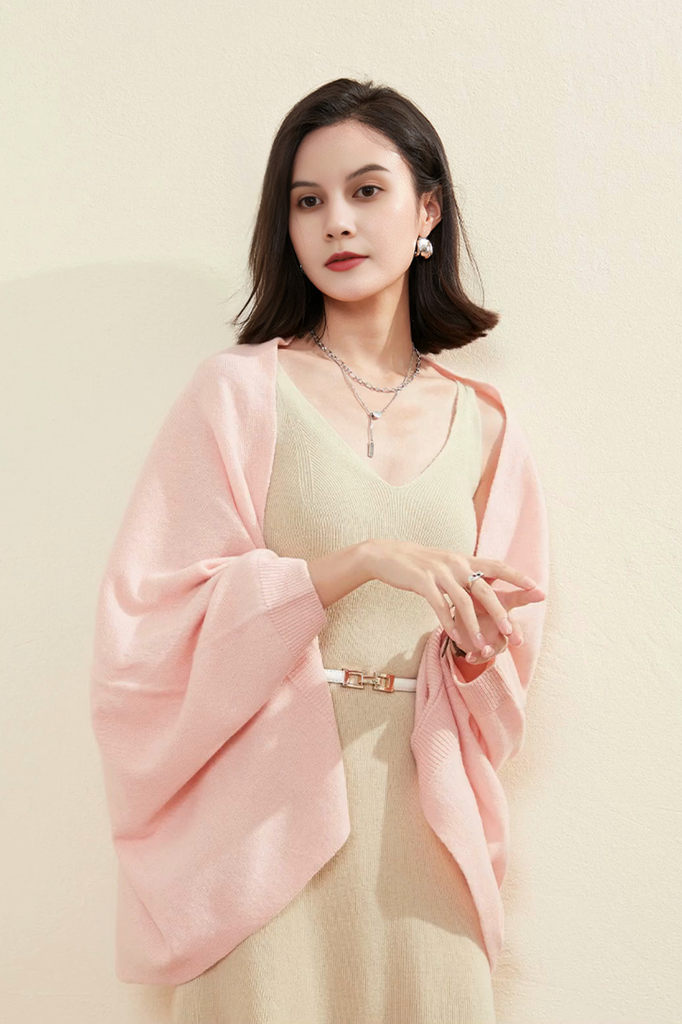 Wool Shawl Wrap with Rib Knit Cuffs Fibflx