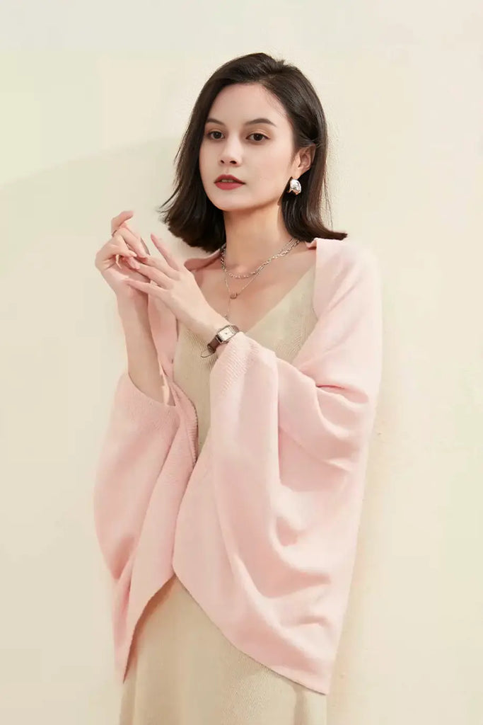 Wool Shawl Wrap with Rib Knit Cuffs Fibflx