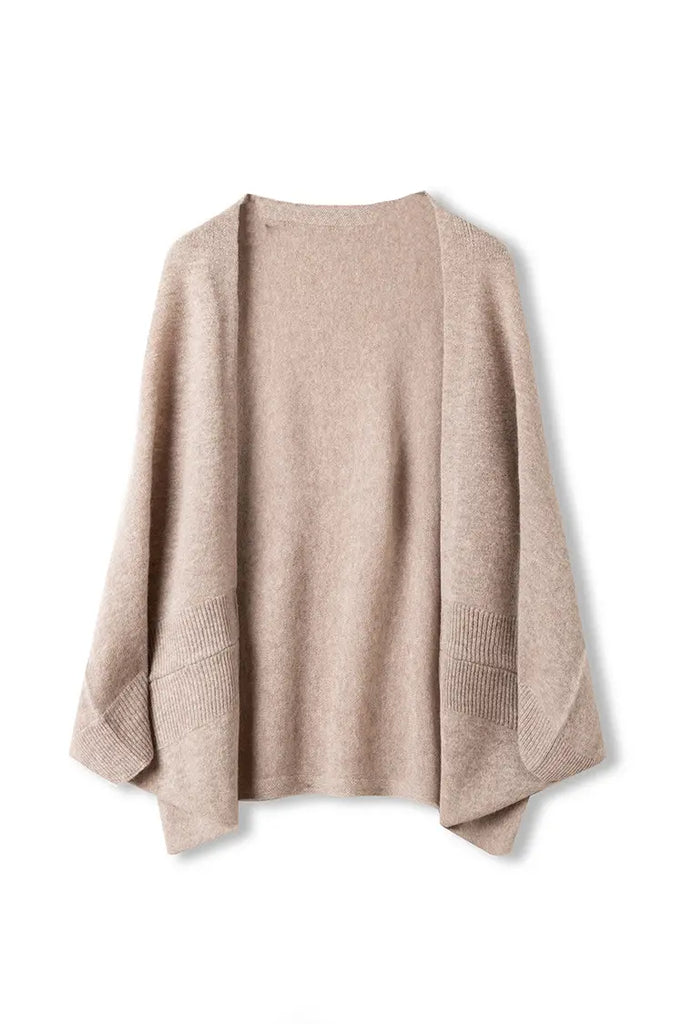 Wool Shawl Wrap with Rib Knit Cuffs Fibflx