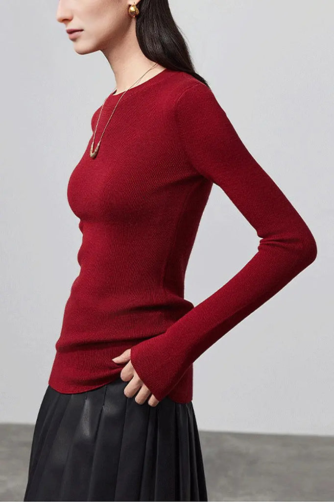 Fibflx Women's Wool Silk Blend Crew Neck Sweater
