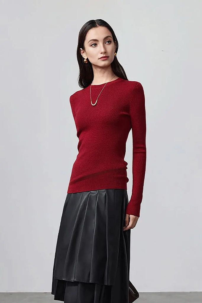 Fibflx Women's Wool Silk Blend Crew Neck Sweater