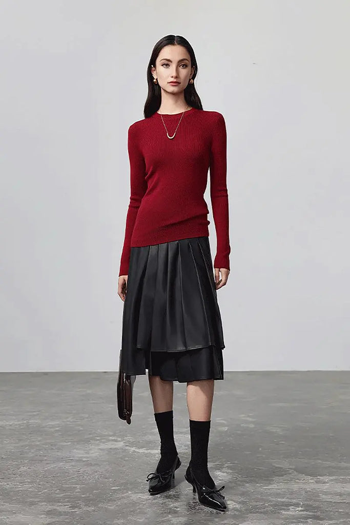 Fibflx Women's Wool Silk Blend Crew Neck Sweater