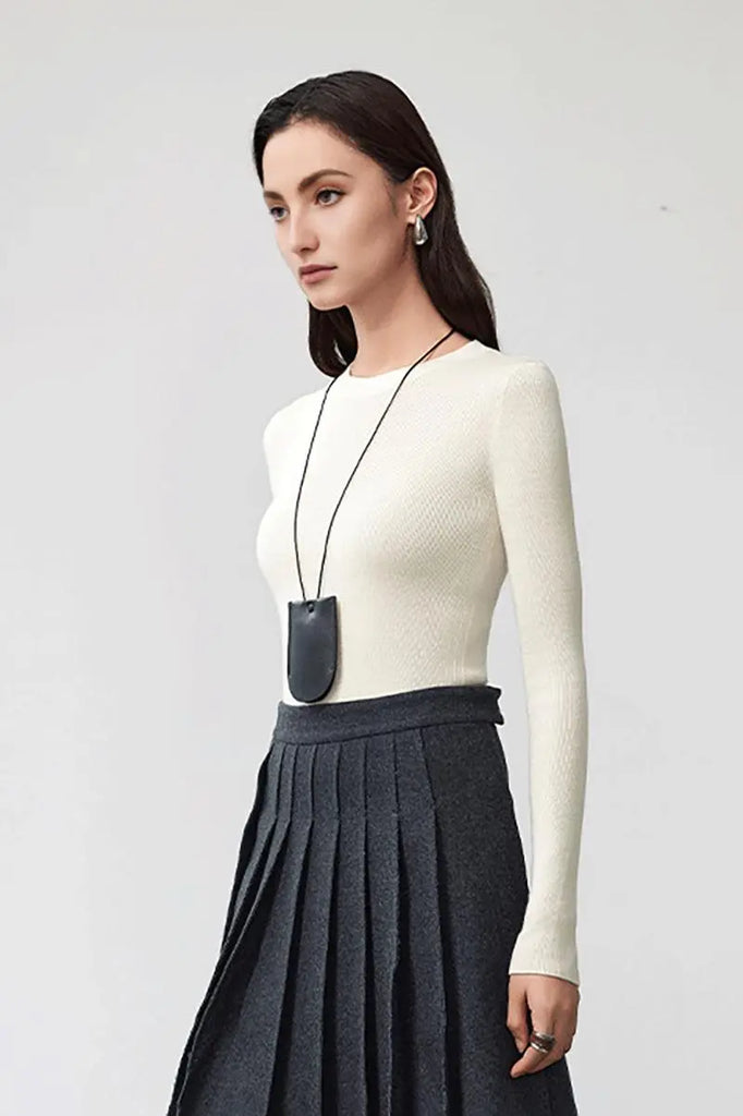 Fibflx Women's Wool Silk Blend Crew Neck Sweater