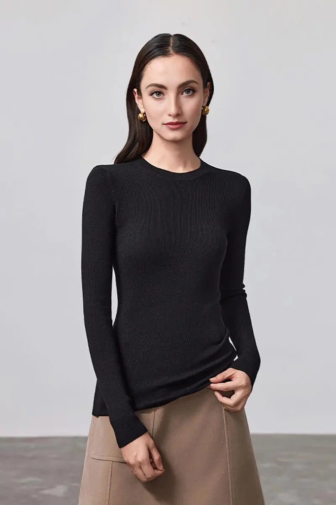 Fibflx Women's Wool Silk Blend Crew Neck Sweater