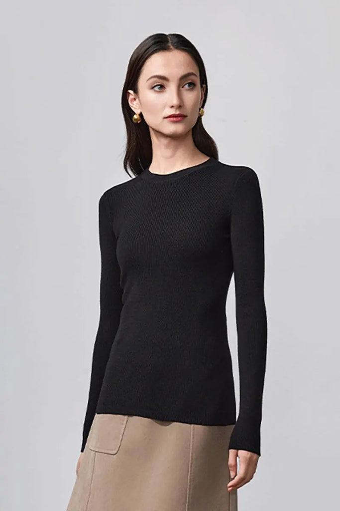 Fibflx Women's Wool Silk Blend Crew Neck Sweater