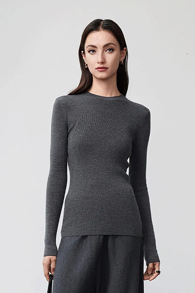 Fibflx Women's Wool Silk Blend Crew Neck Sweater