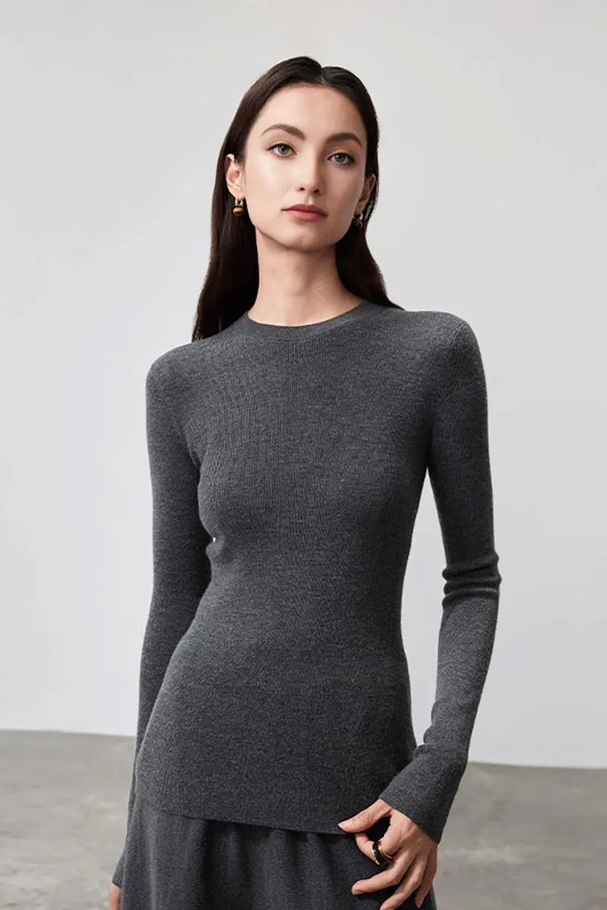 Fibflx Women's Wool Silk Blend Crew Neck Sweater