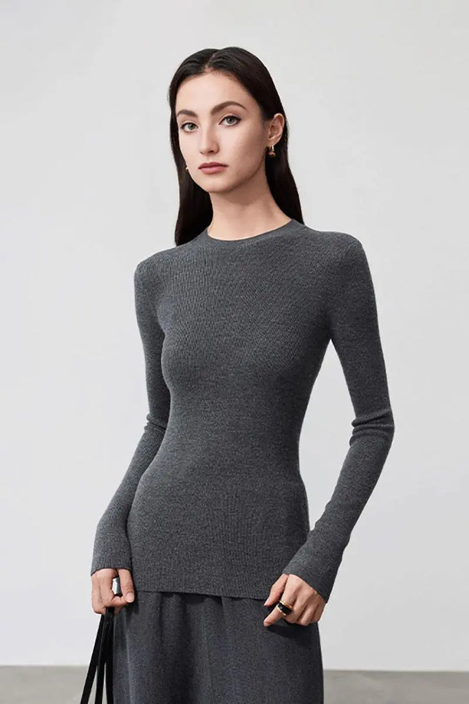 Fibflx Women's Wool Silk Blend Crew Neck Sweater