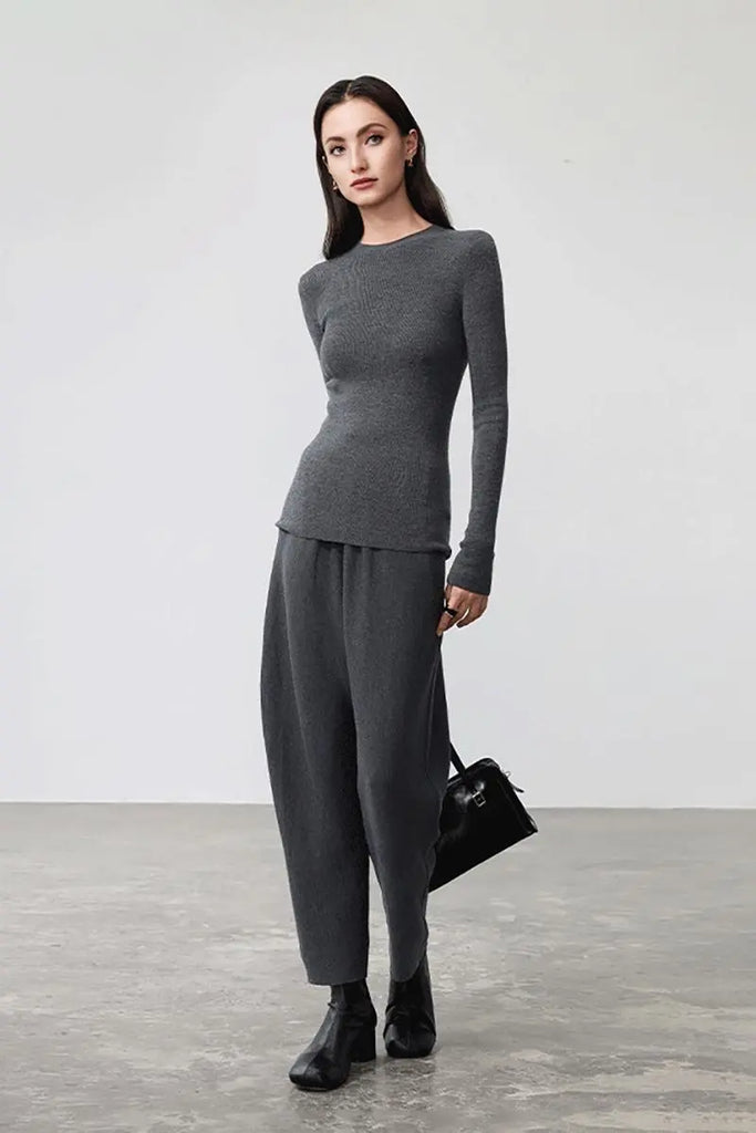 Fibflx Women's Wool Silk Blend Crew Neck Sweater