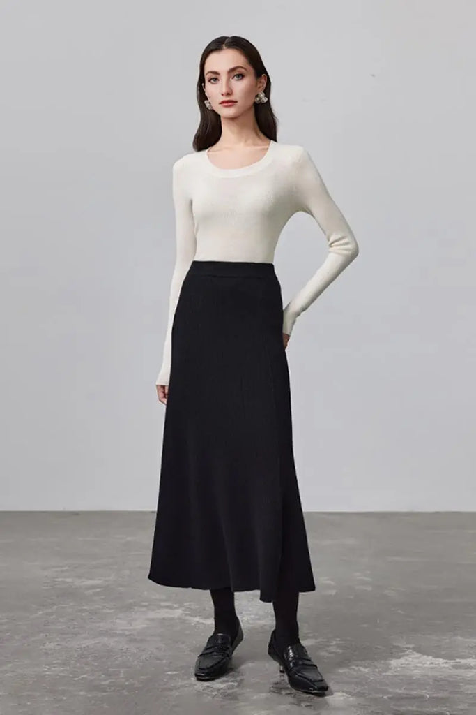 Fibflx Women's Wool Silk Seamless Knit U Neck Sweater