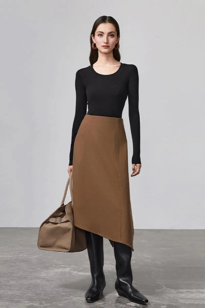 Fibflx Women's Wool Silk Seamless Knit U Neck Sweater