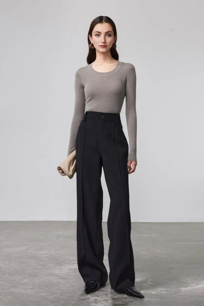 Fibflx Women's Wool Silk Seamless Knit U Neck Sweater