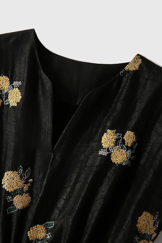 Xiang Yun Silk Floral Hand-Embroidery Midi Dress - Fibflx