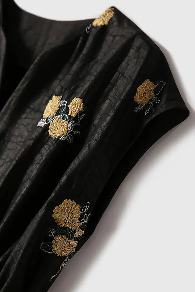 Xiang Yun Silk Floral Hand-Embroidery Midi Dress - Fibflx