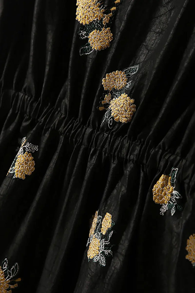 Xiang Yun Silk Floral Hand-Embroidery Midi Dress - Fibflx