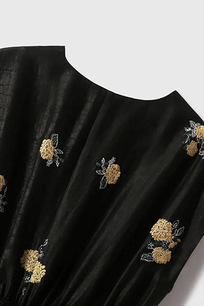 Xiang Yun Silk Floral Hand-Embroidery Midi Dress - Fibflx