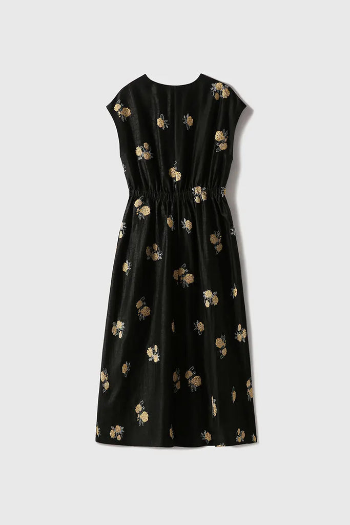 Xiang Yun Silk Floral Hand-Embroidery Midi Dress - Fibflx