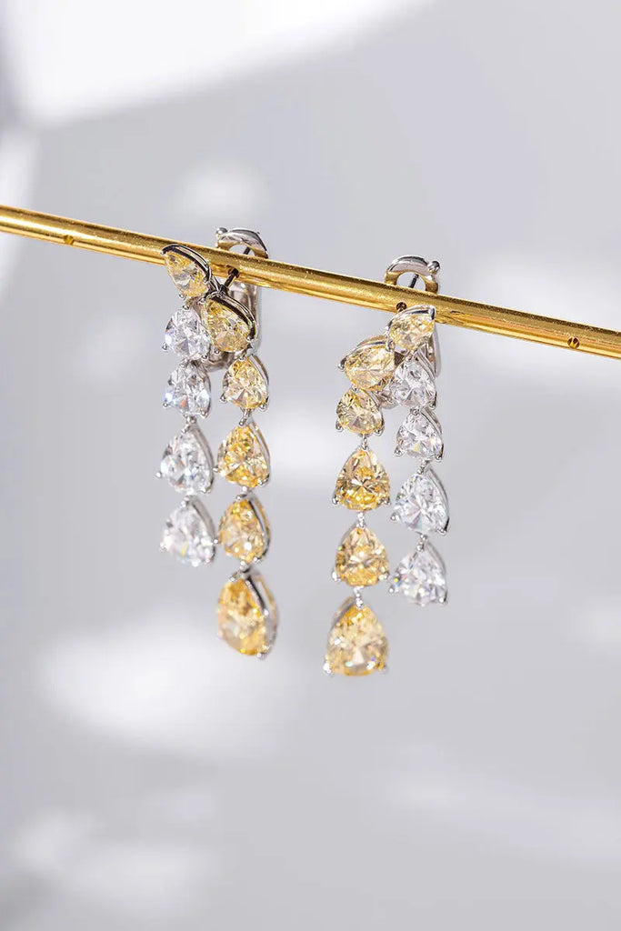 Fibflx Women's Yellow Lab Grown Diamond Pear Dangle Earrings in Rhodium Plated Sterling Silver