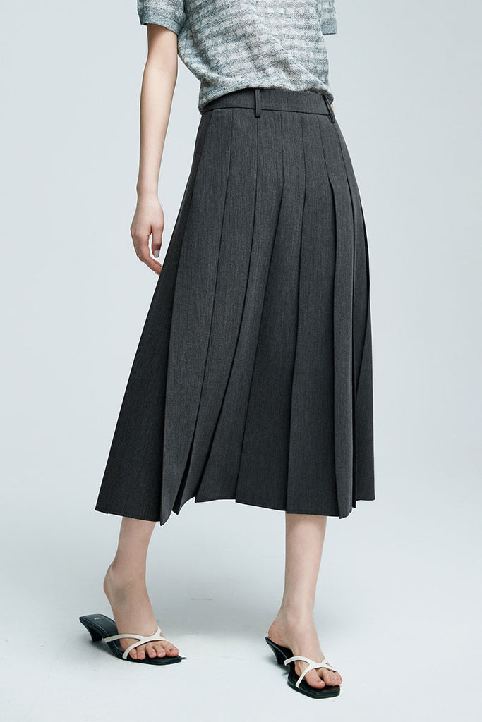 A-Line High-Waisted Pleated Midi Skirt  Fibflx