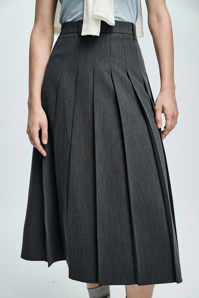 A-Line High-Waisted Pleated Midi Skirt  Fibflx