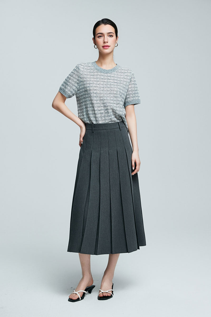 Fibflx Women's A-Line High-Waisted Pleated Midi Skirt