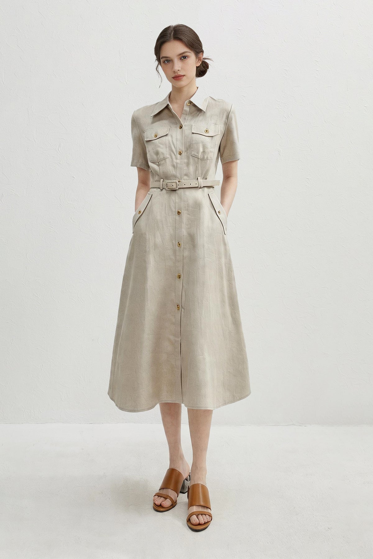Midi Shirt Dress Short Sleeve A-Line | Refined Summer Wear