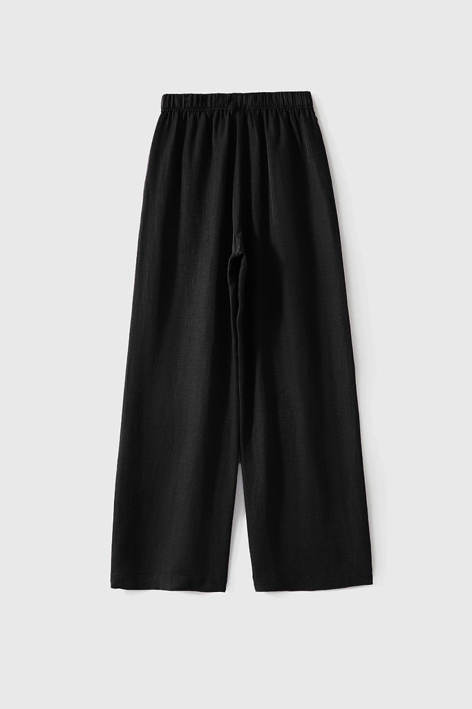 Airy Linen-Blend Wide-Leg Drawstring Pants Black / L Fibflx