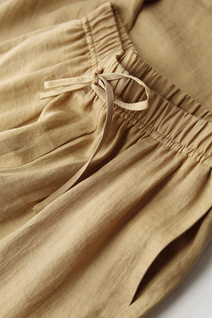 Airy Linen-Blend Wide-Leg Drawstring Pants  Fibflx