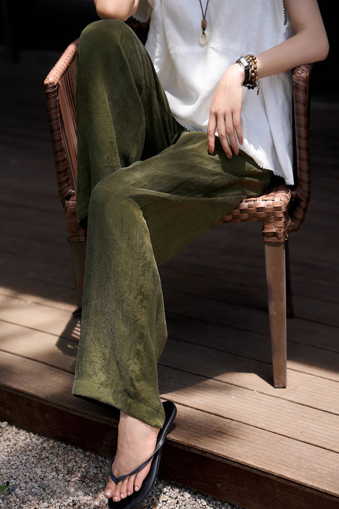 Airy Linen-Blend Wide-Leg Drawstring Pants  Fibflx