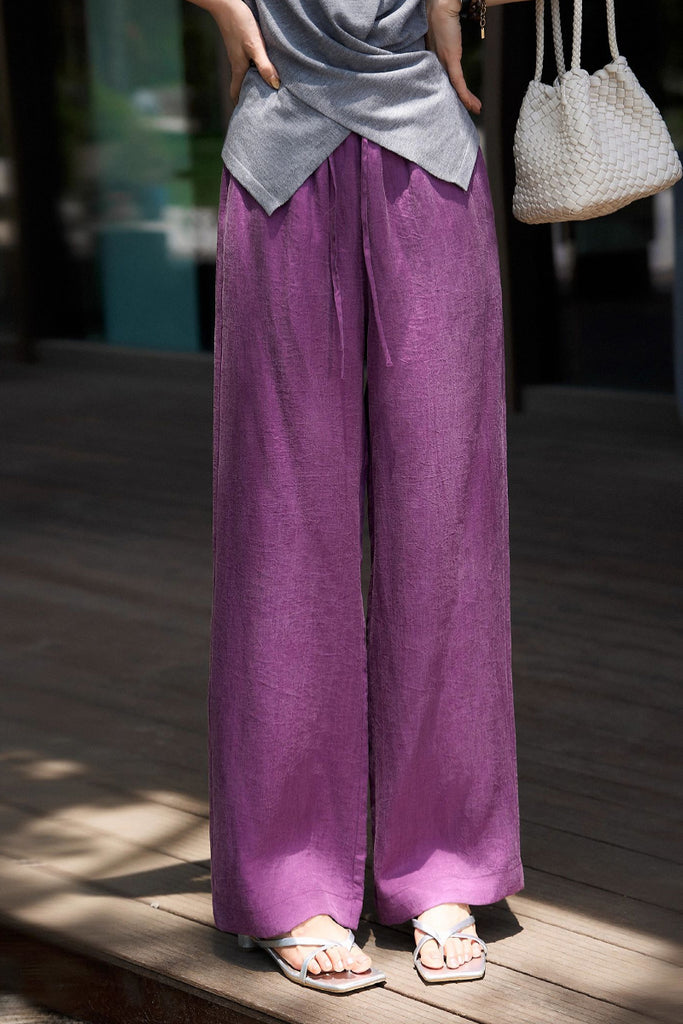 Airy Linen-Blend Wide-Leg Drawstring Pants - Fibflx