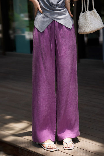 Airy Linen-Blend Wide-Leg Drawstring Pants - Fibflx