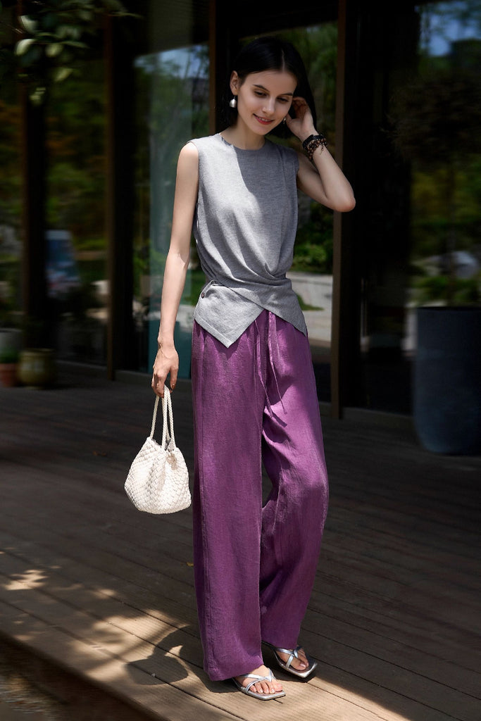 Airy Linen-Blend Wide-Leg Drawstring Pants  Fibflx