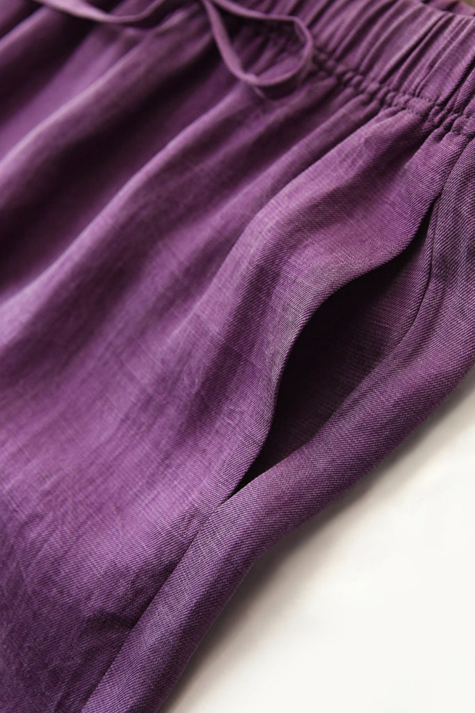 Airy Linen-Blend Wide-Leg Drawstring Pants  Fibflx