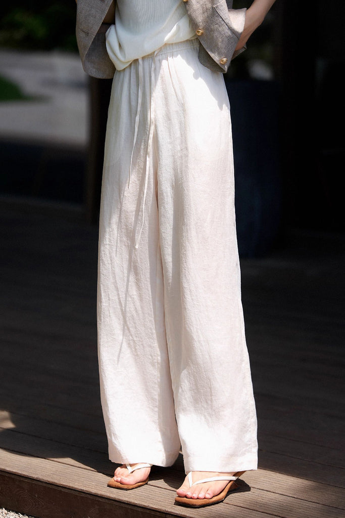 Airy Linen-Blend Wide-Leg Drawstring Pants  Fibflx
