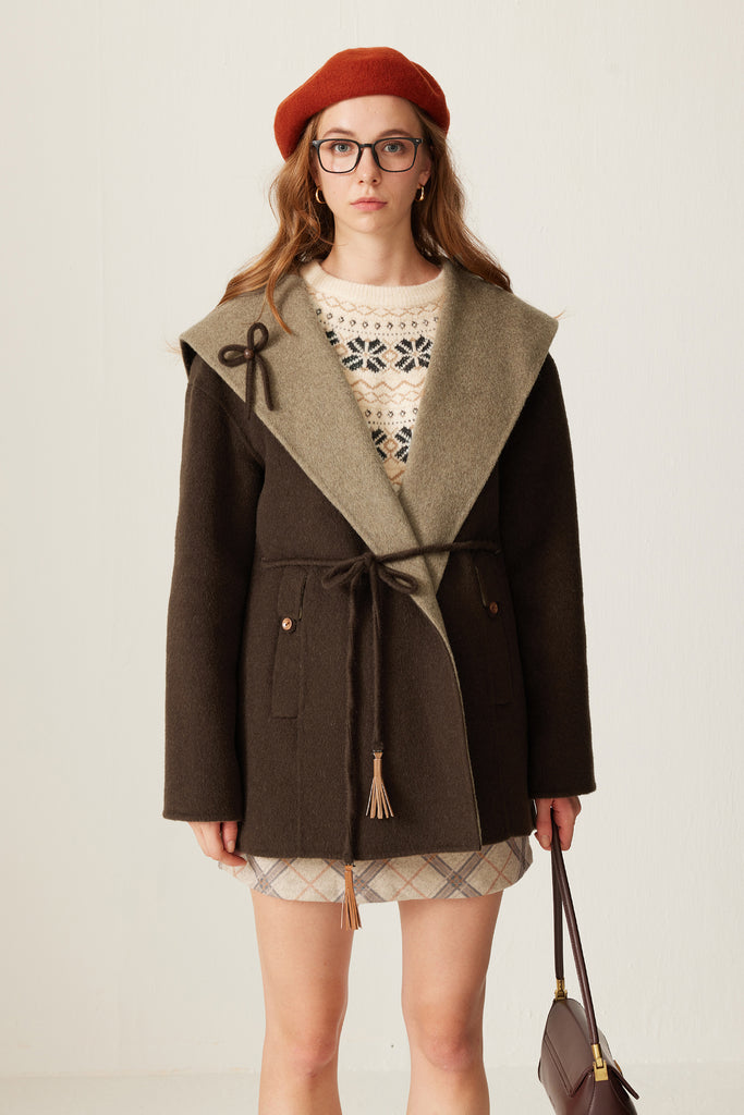 Alpaca Wool-Silk Shawl-Collar Tie-Waist Wrap Coat  Fibflx