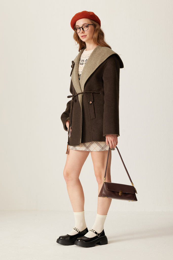 Alpaca Wool-Silk Shawl-Collar Tie-Waist Wrap Coat  Fibflx