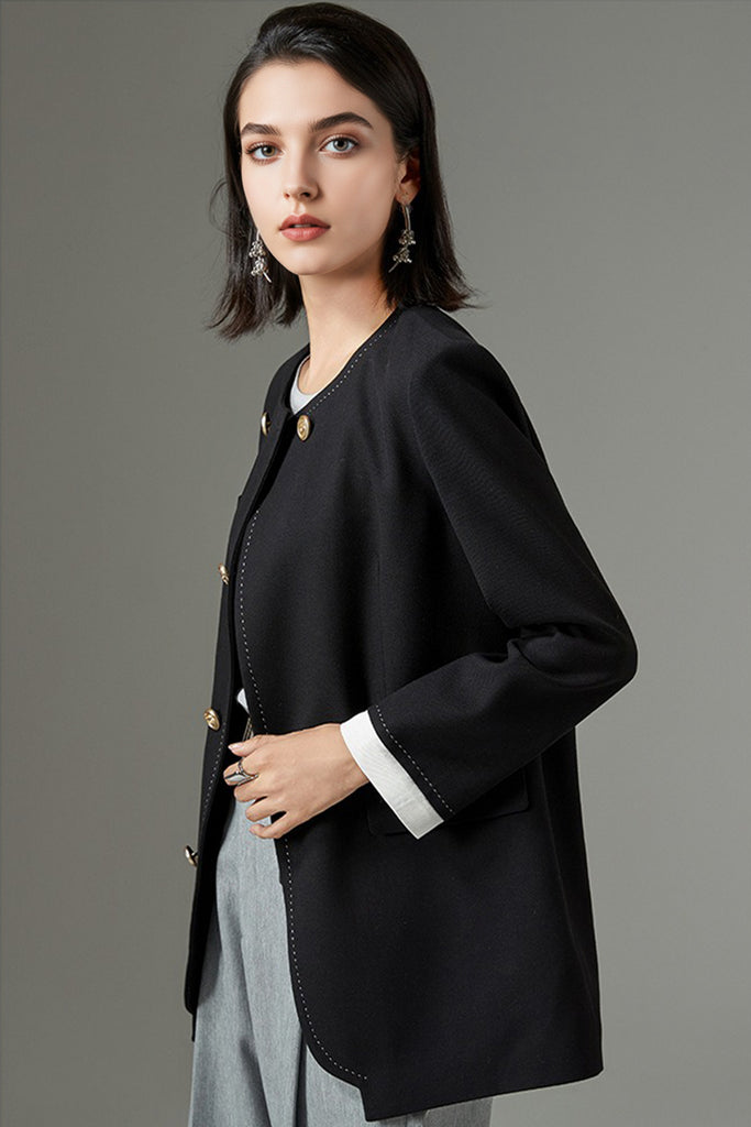 Asymmetric Collarless Wool-Blend Blazer Jacket  Fibflx