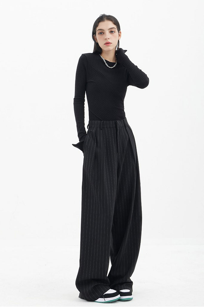 Asymmetric Hem Slim Long Sleeve Top  Fibflx