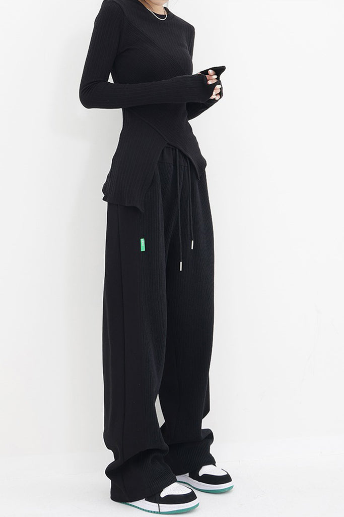 Asymmetric Hem Slim Long Sleeve Top  Fibflx