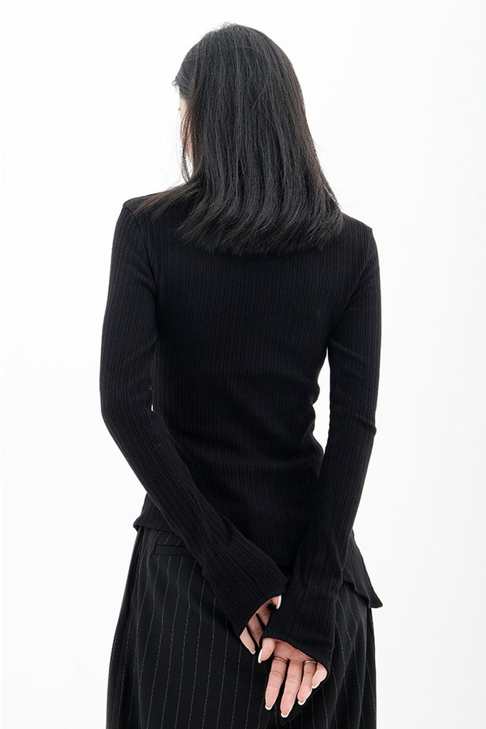 Asymmetric Hem Slim Long Sleeve Top  Fibflx