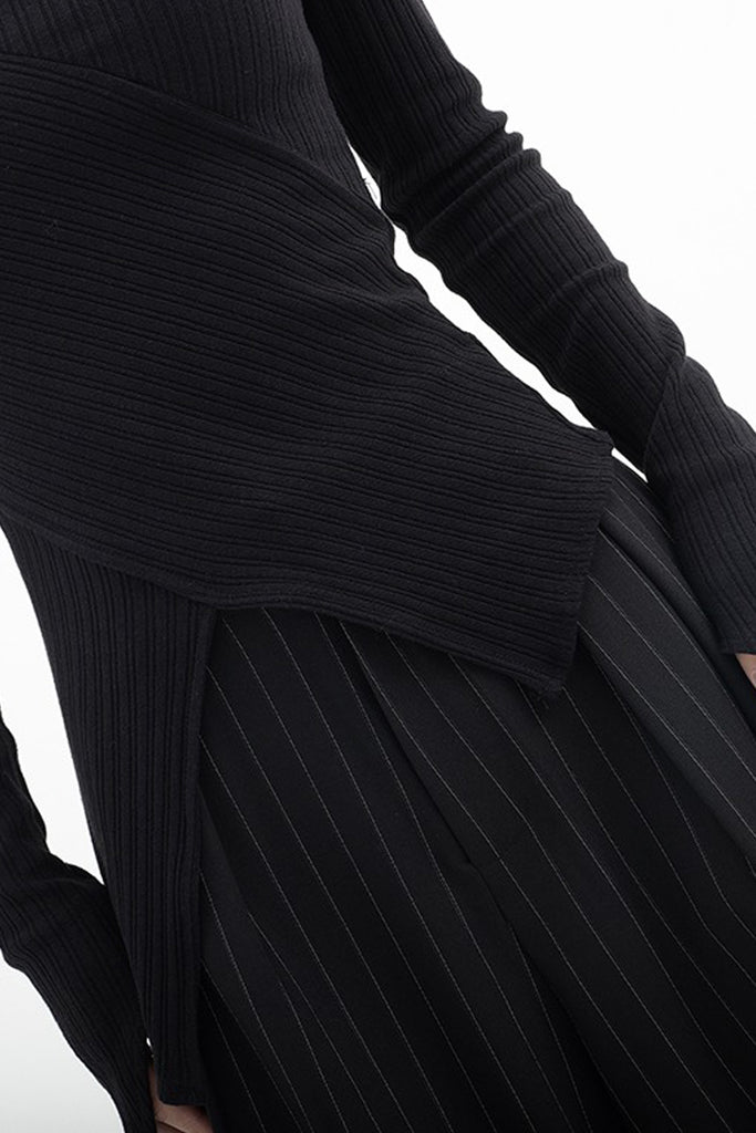 Asymmetric Hem Slim Long Sleeve Top  Fibflx