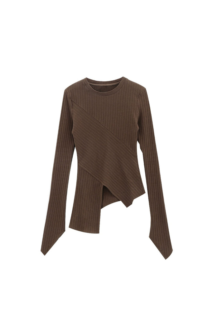 Asymmetric Hem Slim Long Sleeve Top  Fibflx