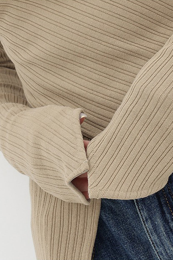 Asymmetric Hem Slim Long Sleeve Top  Fibflx