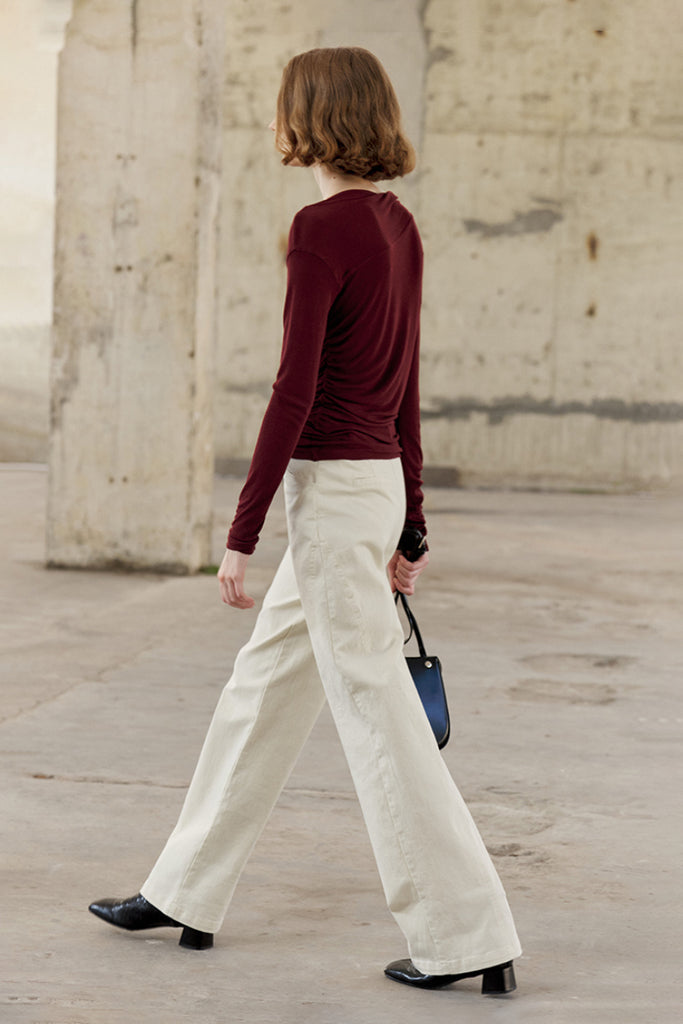 Asymmetric Long-Sleeve Ruched Top  Fibflx