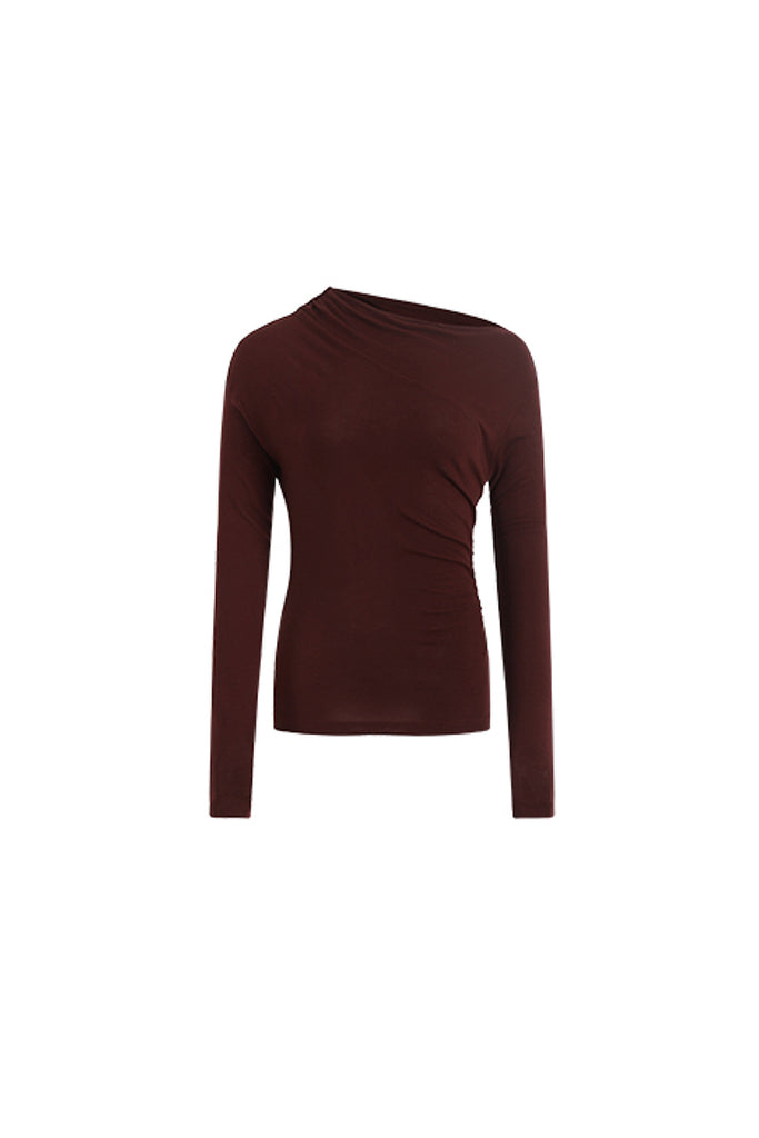 Asymmetric Long-Sleeve Ruched Top  Fibflx